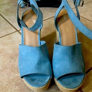 Sun + StoneBeby Blue Boho Platform Ankle Strap Heeled Sandals 10
